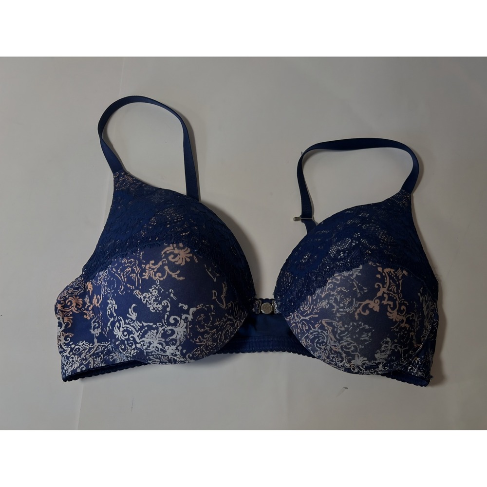 la Vie en Rose Navy Blue Floral Lace Front‎ Close Underwire Bra 36C
